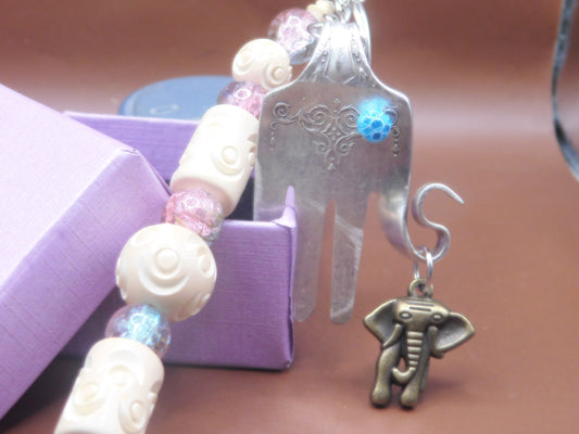Elephant inspired fork keychain with beads