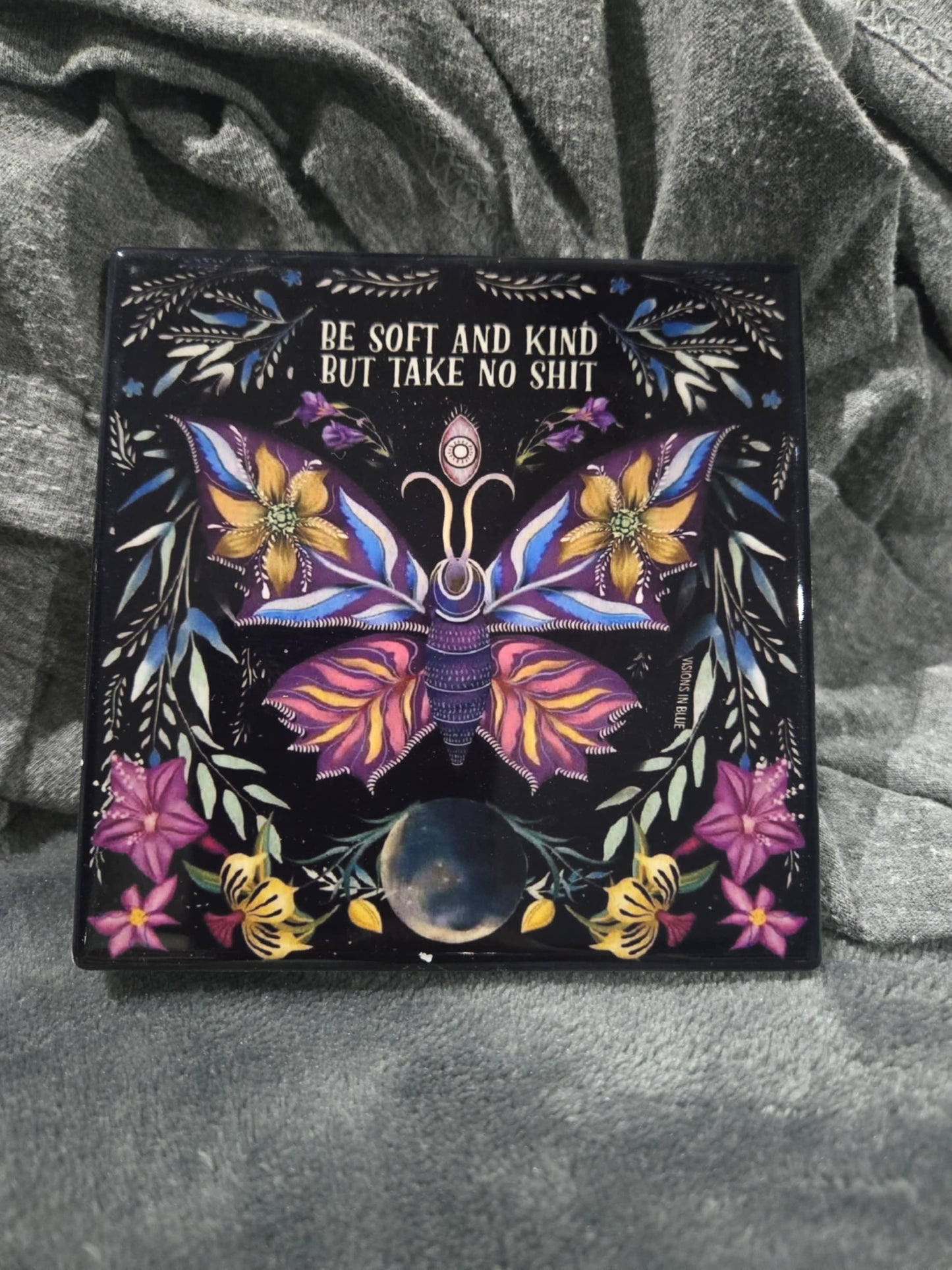 Butterfly ceramic coasters with cork backing (set of 2)