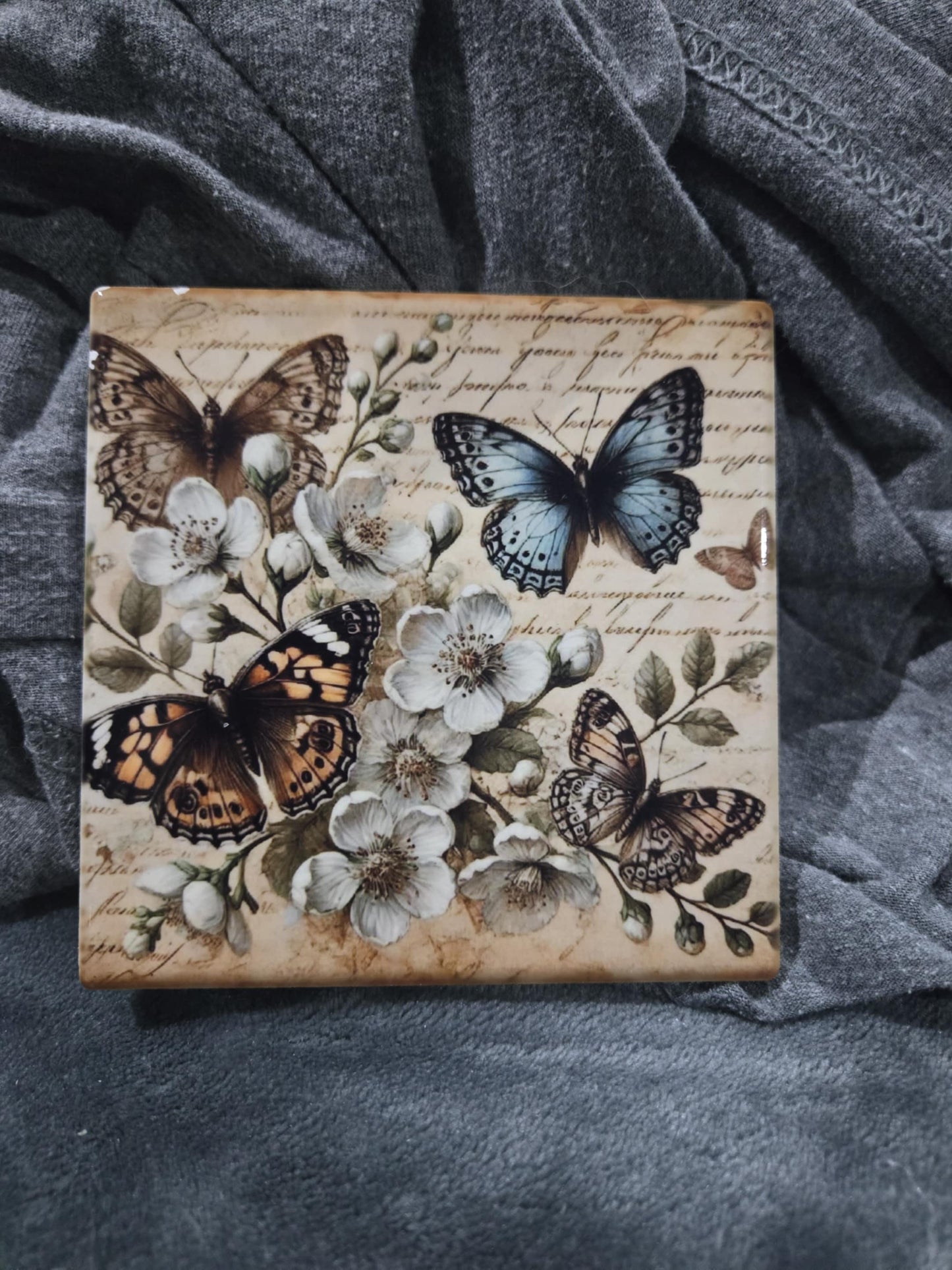 Butterfly ceramic coasters with cork backing (set of 2)