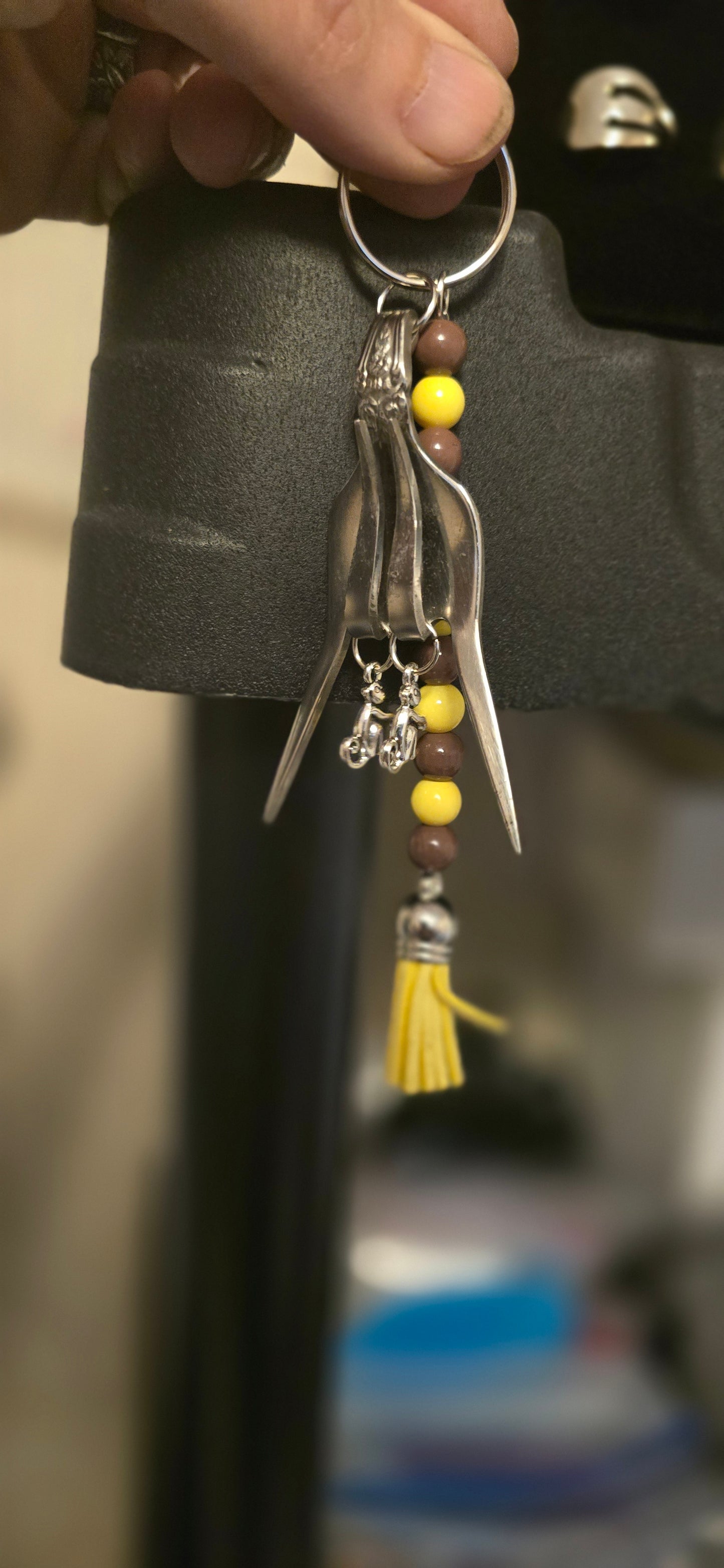 Repurposed Fork keychain with monkey charms