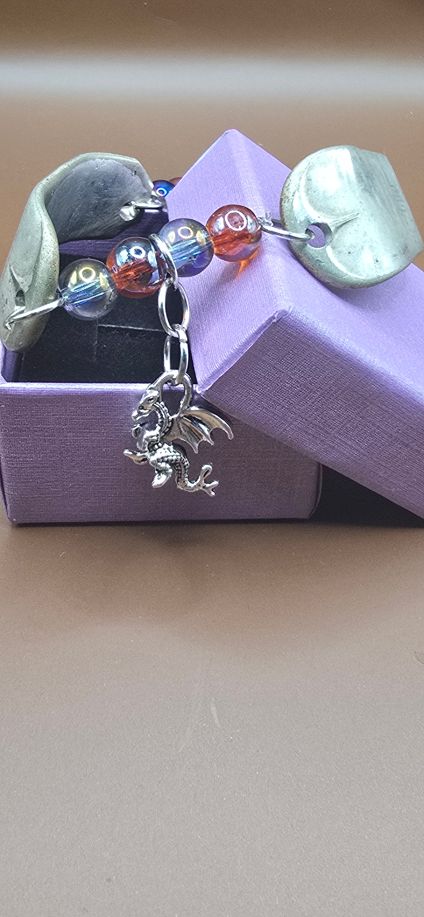 Vintage Repurposed spoon handle bracelet with dragon charm