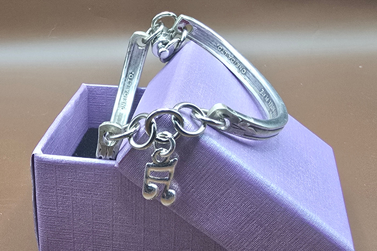 Vintage Repurposed spoon handle bracelet with music note charm