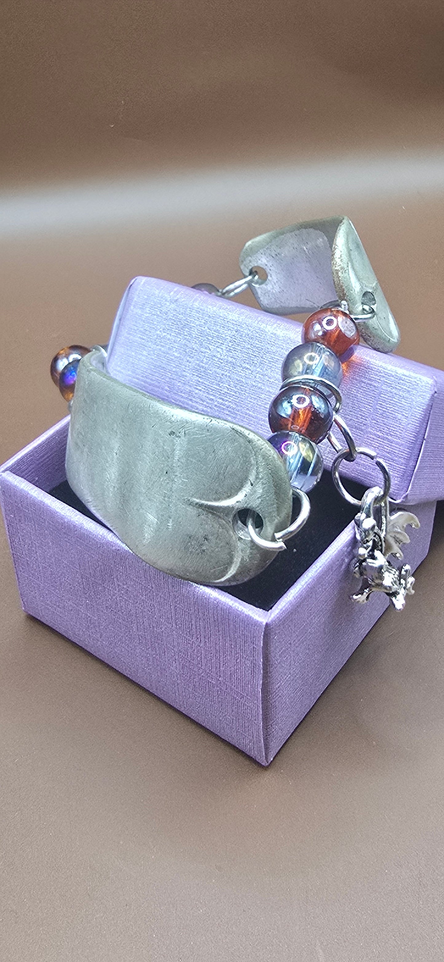 Vintage Repurposed spoon handle bracelet with dragon charm