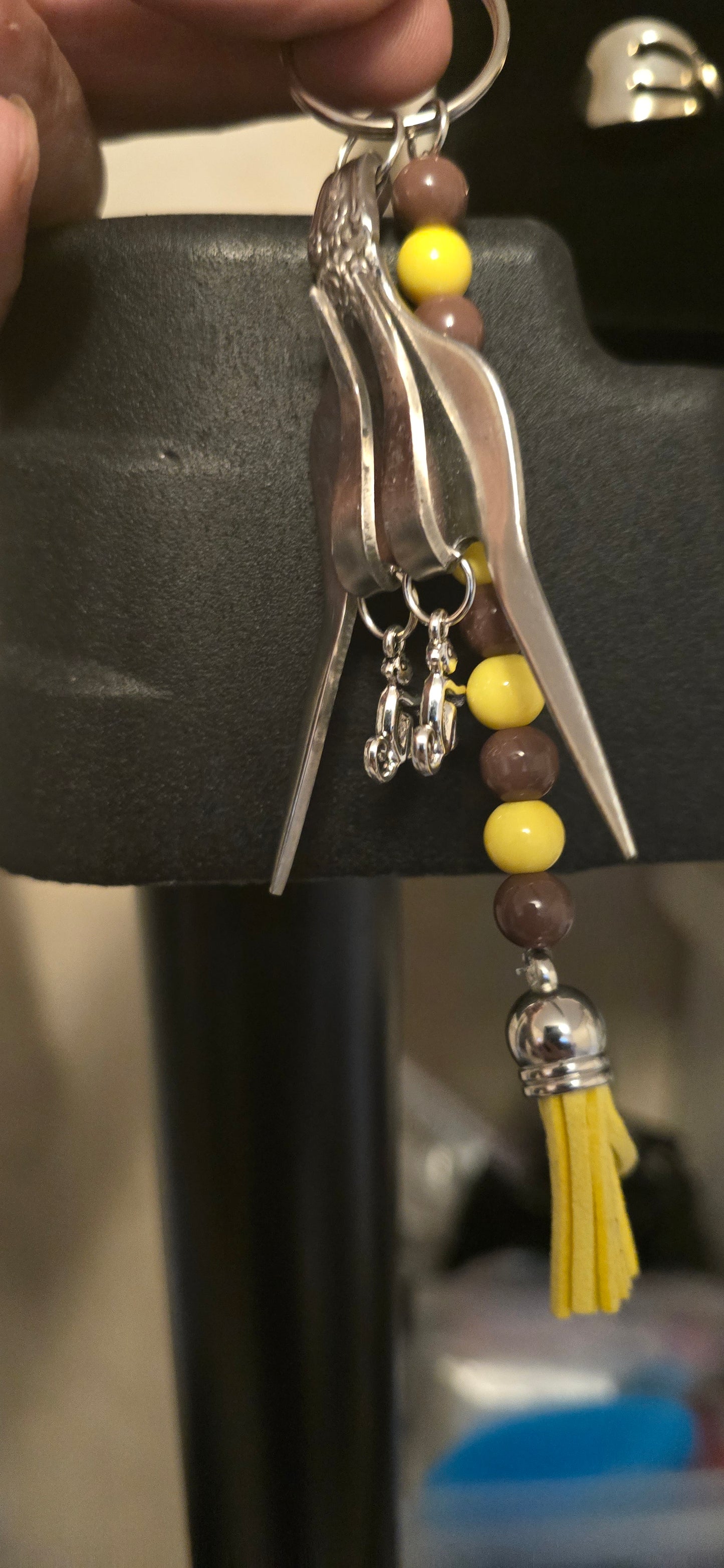 Repurposed Fork keychain with monkey charms