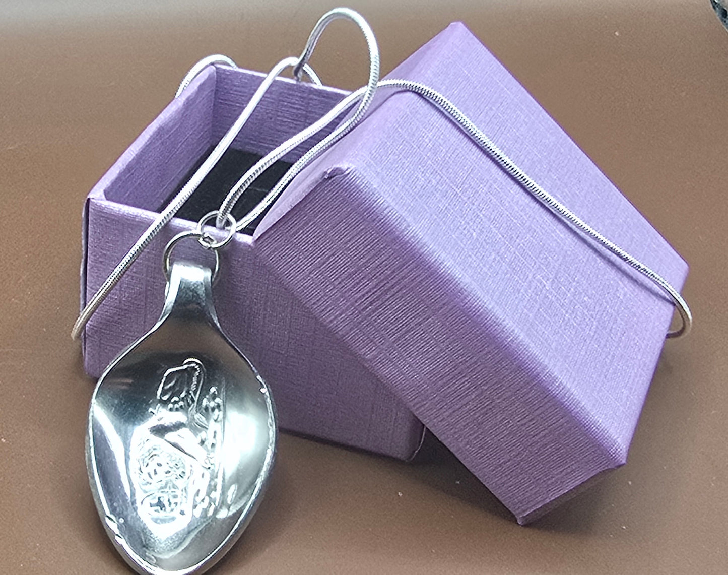 Sterling silver spoon bowl necklace charm on sterling silver necklace