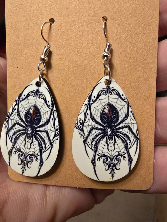Spooky sublimated spider earrings